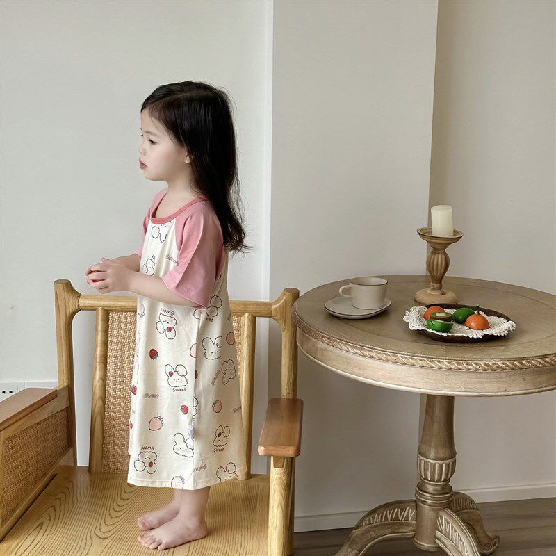 跟冰淇凌一样甜的女孩睡裙~敲可爱甜美风女童短袖居家外出连衣裙