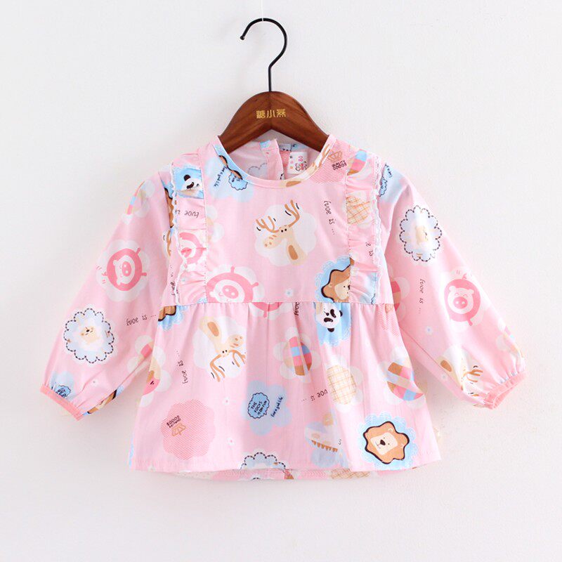 中国风春秋季儿童罩衣宝宝围裙纯棉反穿衣婴儿女孩防水吃饭衣长袖