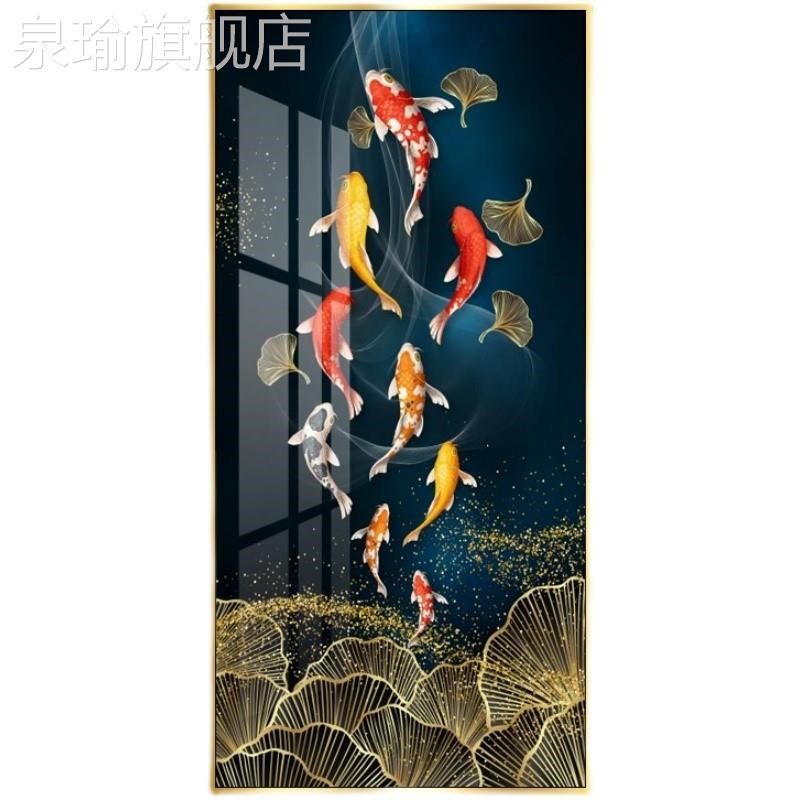 网红中式五福临葫芦九鱼新图进屋玄关装饰画门竖版餐厅走廊挂画墙
