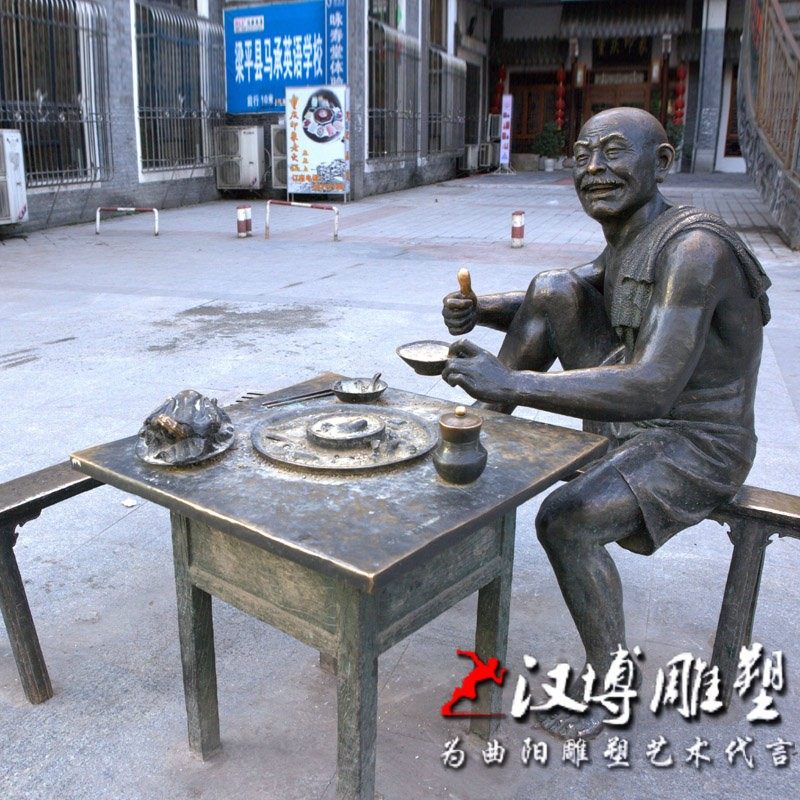 古代店小二玻璃钢饭店迎宾人物雕像定制铸铜火锅酒店餐厅门口雕塑