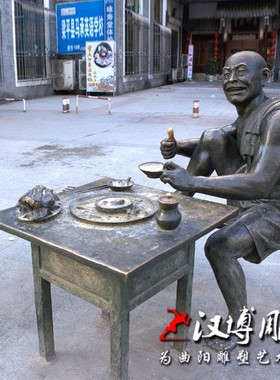 古代店小二玻璃钢饭店迎宾人物雕像定制铸铜火锅酒店餐厅门口雕塑