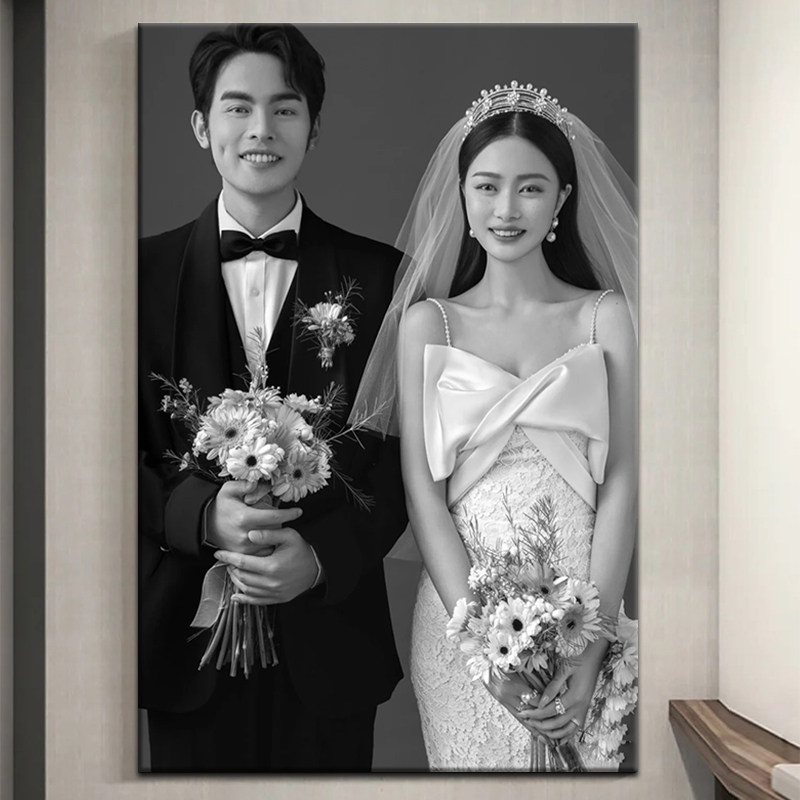 时光有约婚纱照放大挂墙相框3648寸无框油画定制影楼床头结婚照片