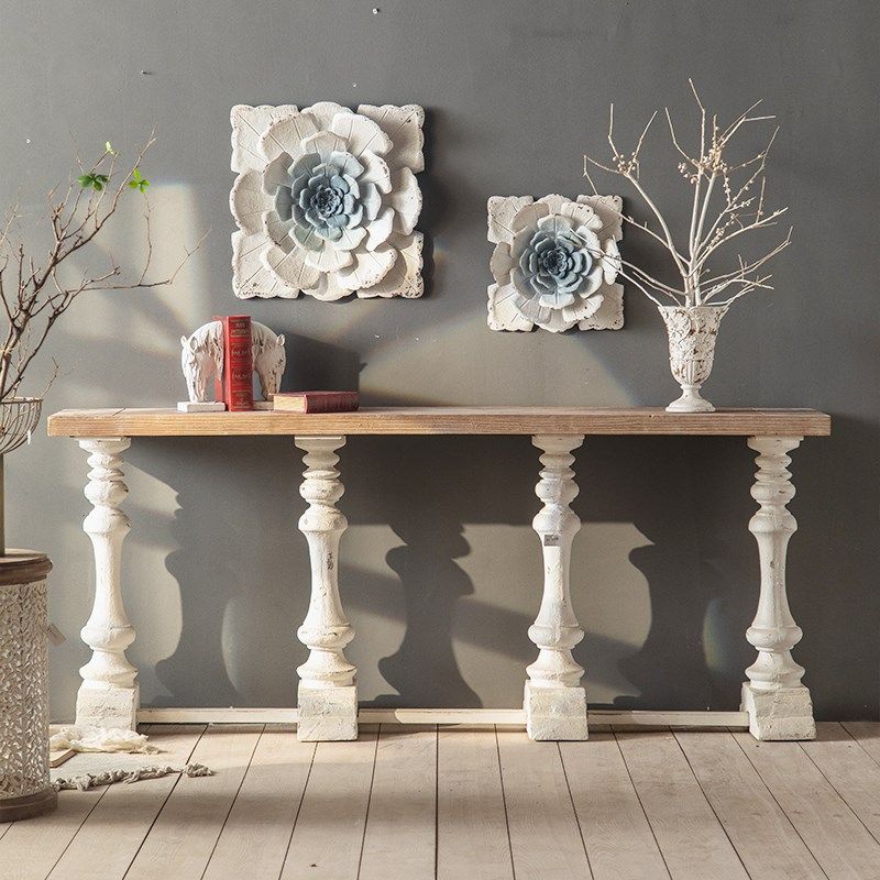 美式乡村入户壁龛装饰物复古玄关桌过道柜罗马柱支架做旧玄关案台