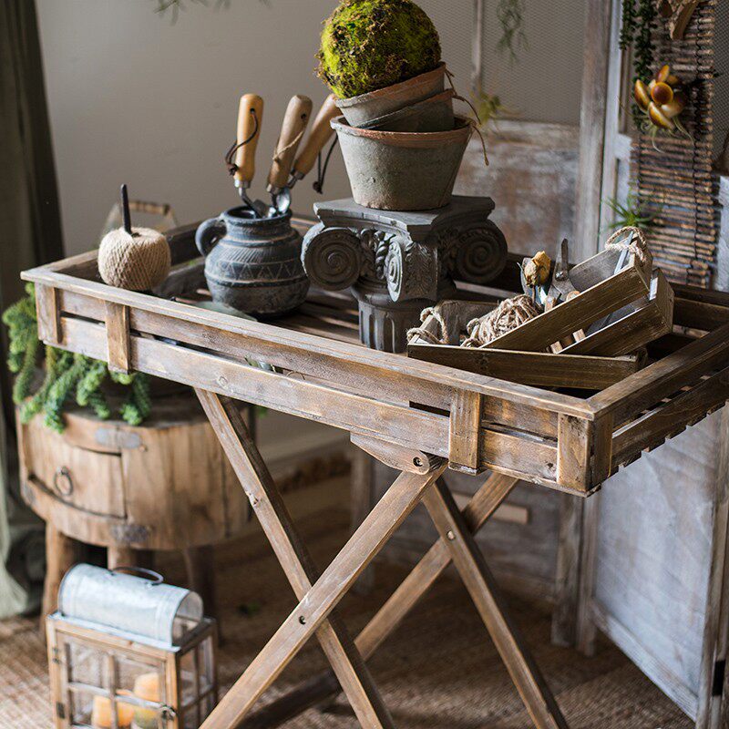 田园木质花架花台花桌工作台操作台杂货花园阳台装饰陈列收纳架子