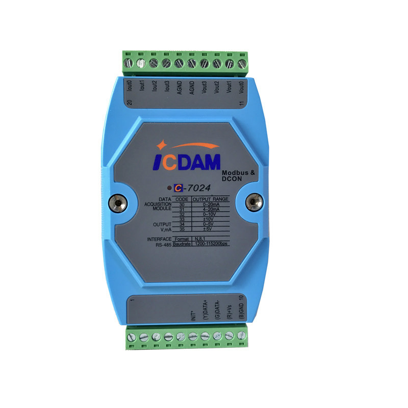 4路12位485转4-20mA,0-10V模拟量输出模块 C-7024 兼容R-8024