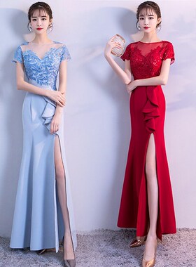 伴娘服2025新款春季气质蓝色姐妹团婚礼晚礼服连衣裙显瘦开业礼服
