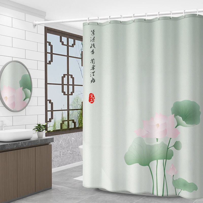 防霉挂帘免打孔隔断帘卫生间防水布浴室防霉洗澡帘中国风浴帘套装