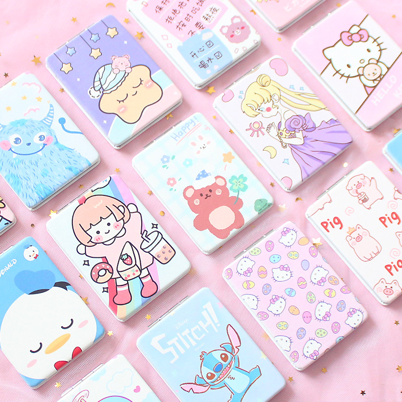 迷你方形便携随身化妆镜可爱卡通少女学生折叠双面补妆美妆小镜子