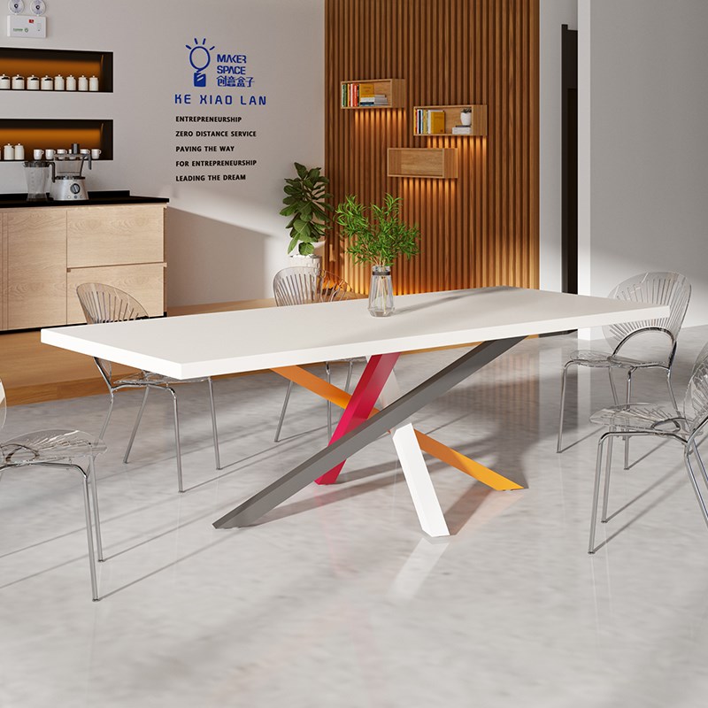 北欧简约会议桌长桌实木烤漆办公桌大型工作台创意电脑桌个性书桌
