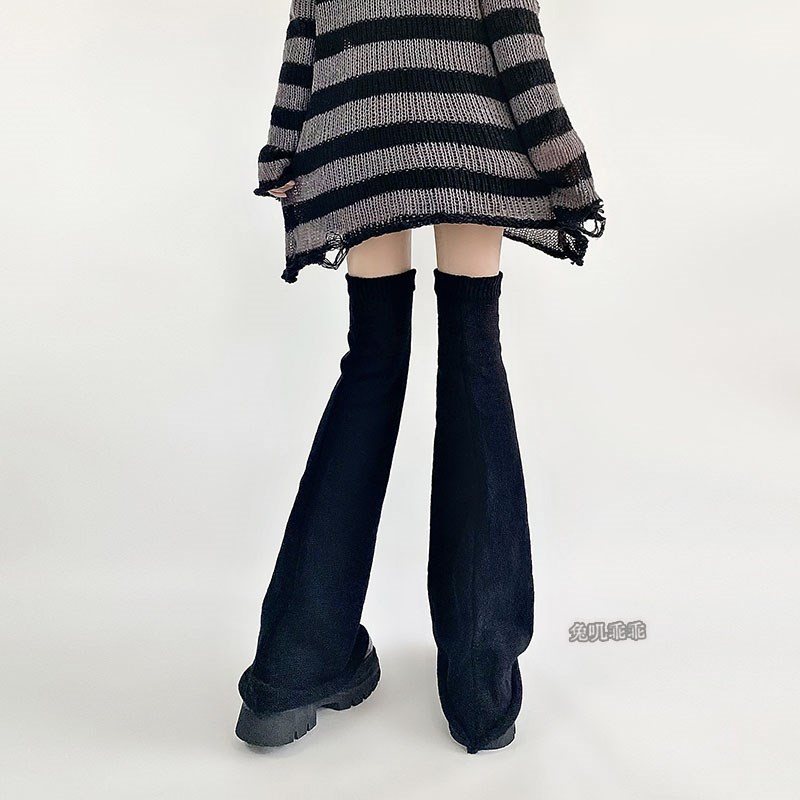 jk加长高筒过膝堆堆袜子女春秋冬白色针织阔腿套y2k辣妹喇叭袜套