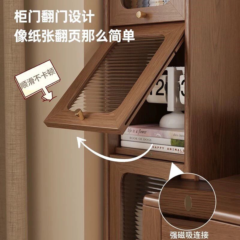 实木床头书柜带玻璃门落地置物架夹缝收纳柜靠墙转角立柜高窄柜