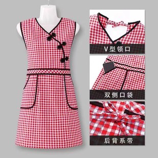 简约洋气成人干活工作服围腰 新复古盘扣围裙家用厨房耐脏耐磨时尚