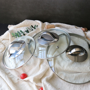 出口加厚304不锈钢手柄防爆可视钢化玻璃锅盖不锈钢边圈