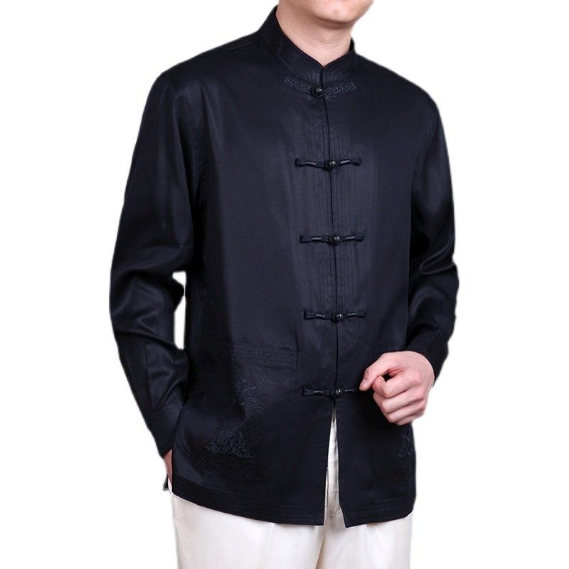 男士唐装新款长袖衬衫 中式男装春秋装盘扣上衣 中老年民族服装男,男装,唐装,淘宝优惠券,粉丝福利购,淘宝优惠卷