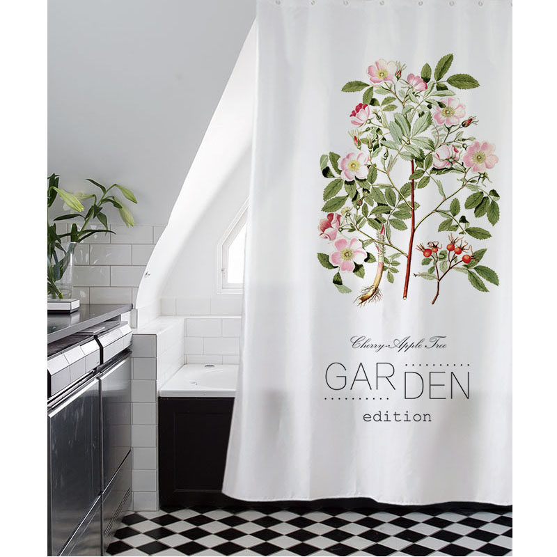 北欧田园清新花卉加厚防水防霉涤纶浴帘隔断帘卫生间厨房窗帘门帘