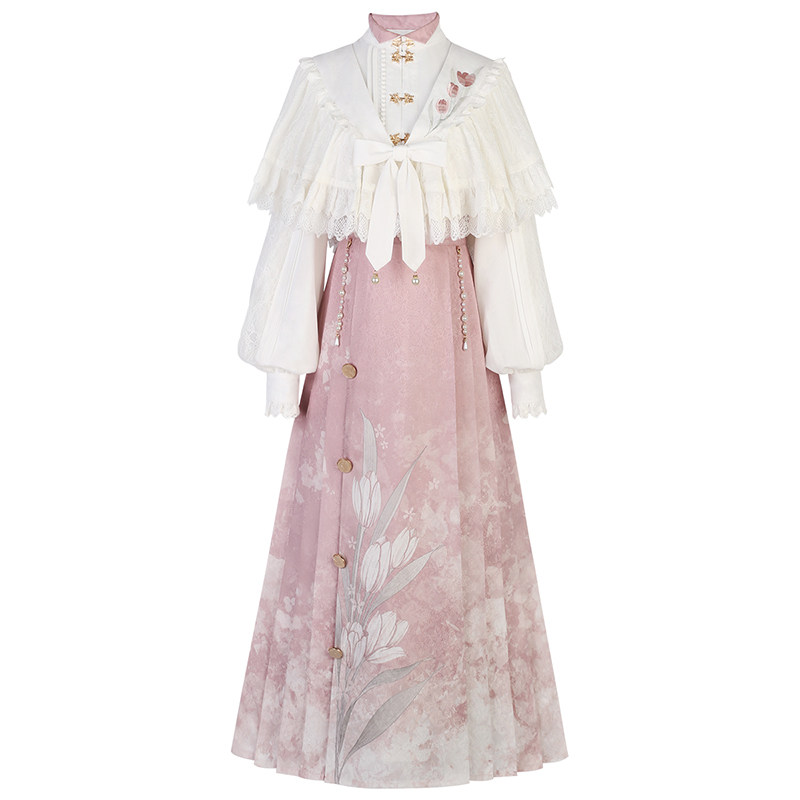 半身裙女春秋2024新款国风披肩日常衬衣清新显瘦新中式连衣裙套装