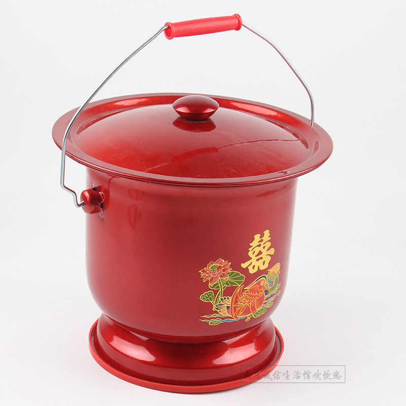 包邮特大号防滑加厚搪瓷高脚痰盂带提手老人痰盂带喜字孕妇坐便器