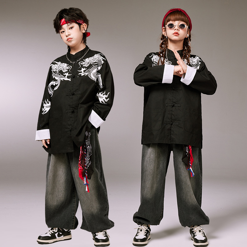 儿童元旦演出服少儿中国风嘻哈街舞服套装男女童国潮唐装表演服装