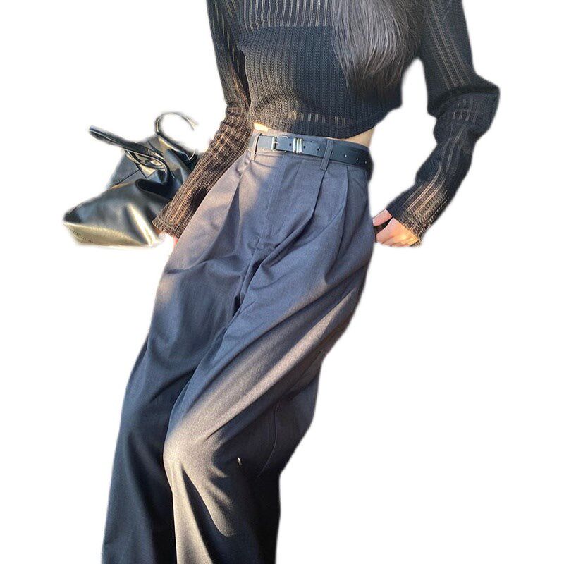 灰色阔腿裤女高腰垂感西装裤夏季薄款宽松休闲拖地直筒裤春秋新款