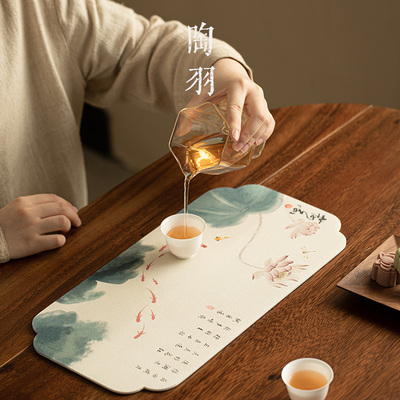 新中式禅意茶席专用茶桌布垫防水茶道垫子桌旗帘小茶台吸水茶杯垫