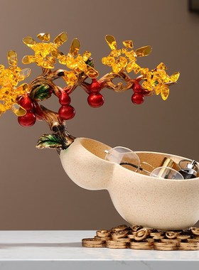 新中式葫芦招财水晶树摆件入户玄关客厅钥匙收纳盒装饰乔迁礼品