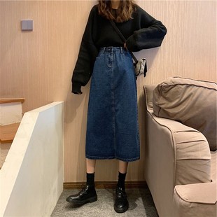 高腰a字裙微胖女生穿搭 牛仔裙半身裙女夏胖妹妹mm遮胯显瘦中长款