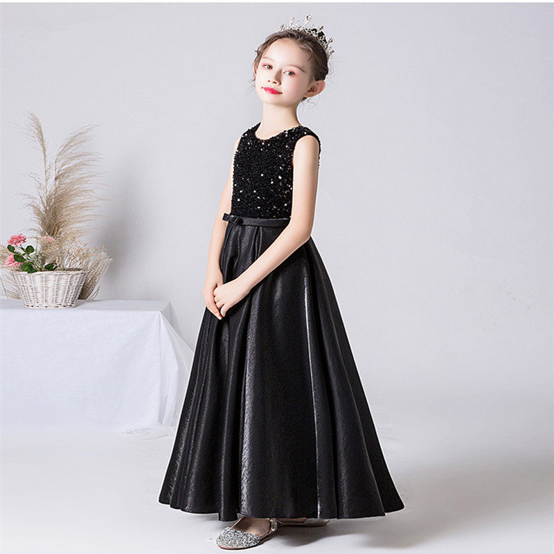新款黑色钢琴小提琴演出主持人花童公主裙女童礼服乐团合唱春六一