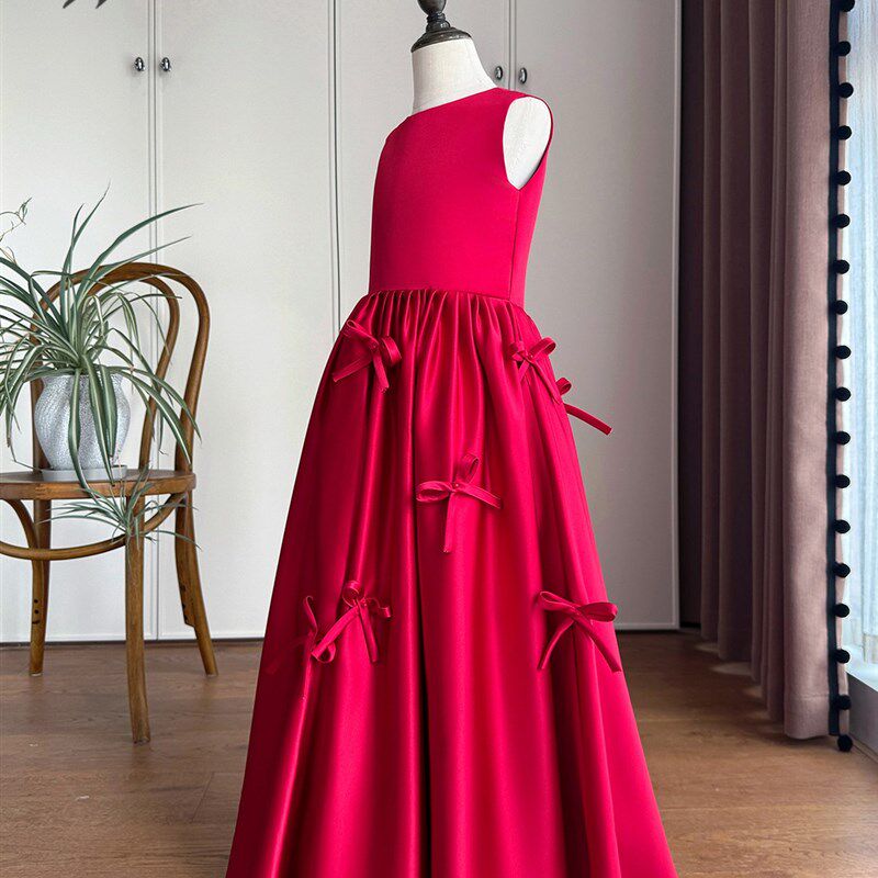 米妮菲瑞女童缎面礼服儿童钢琴演奏高端演出礼服生日party公主裙