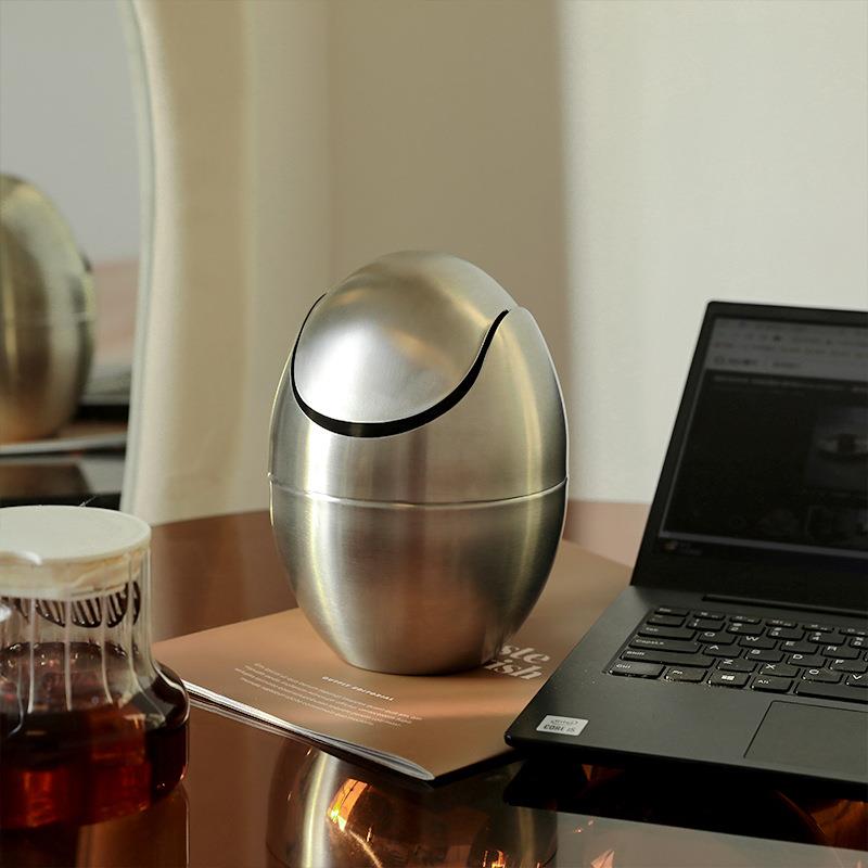 轻桌面垃奢值圾F5M72315桶高颜小型桌上餐桌迷蛋形垃圾桶台你面意