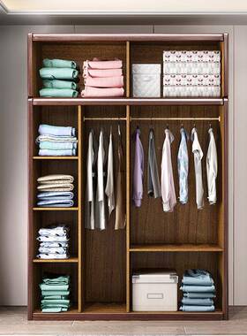 胡桃木中RUI式实木家衣柜两门门木滑移用储物收纳衣柜推拉质门大