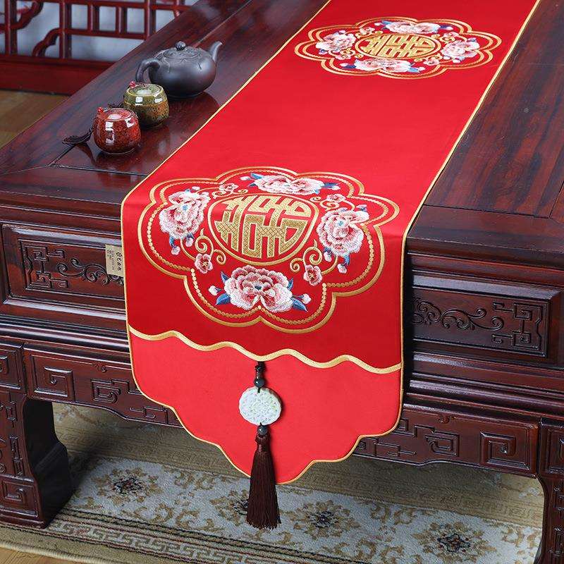 桌旗新中式禅意茶现代简喜约席桌布嫁茶几茶台长茶PQU条布茶旗