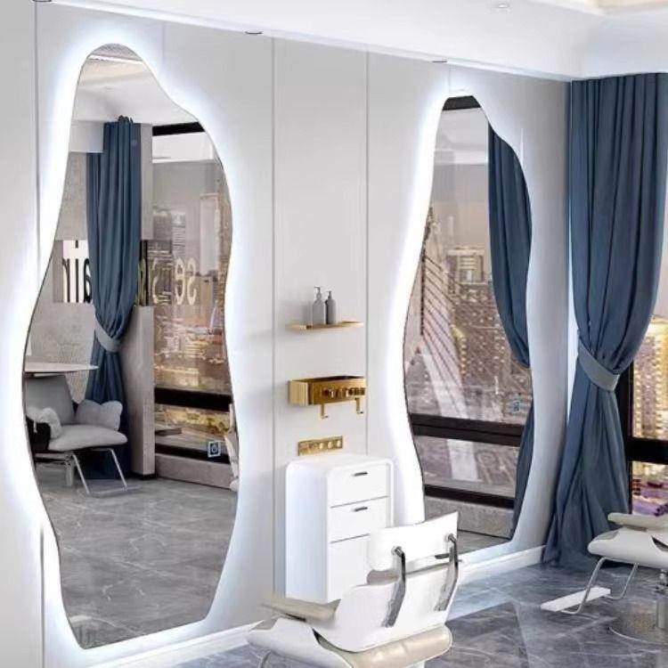 美发店发镜台异形镜子理发店美无品牌/专用落廊带灯地单面发网红