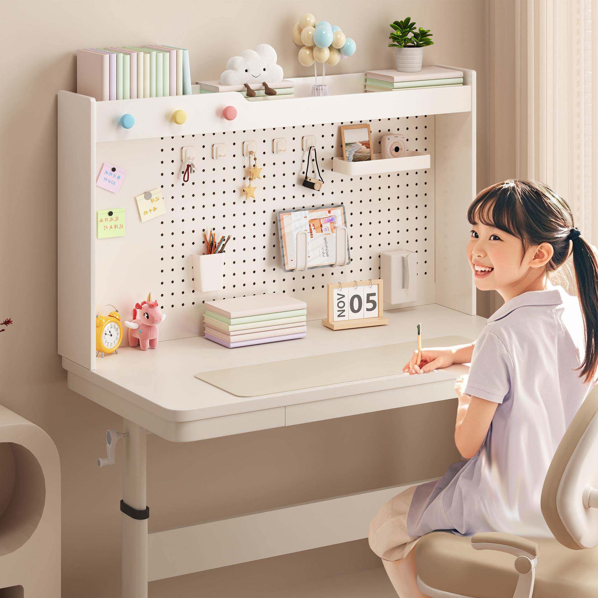学洞习桌上置物架实木桌面收纳架子学生写儿字书DTS桌层洞板童多