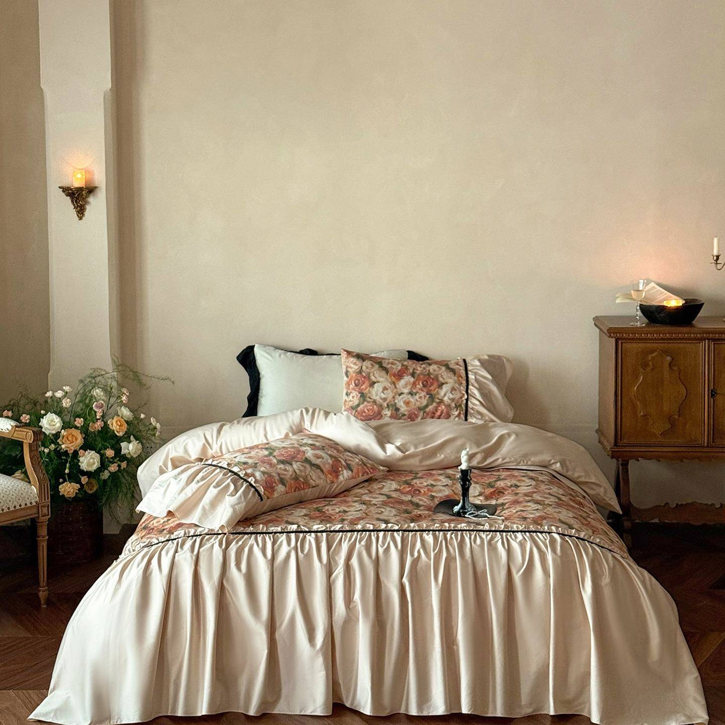 双股棉长绒法式复古油画全风品数长绒棉-码印花床上棉用四件套