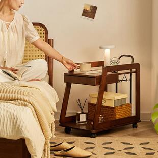 沙发边几木茶实几推车复古网红家用小物置架可移RF HD380动餐车床