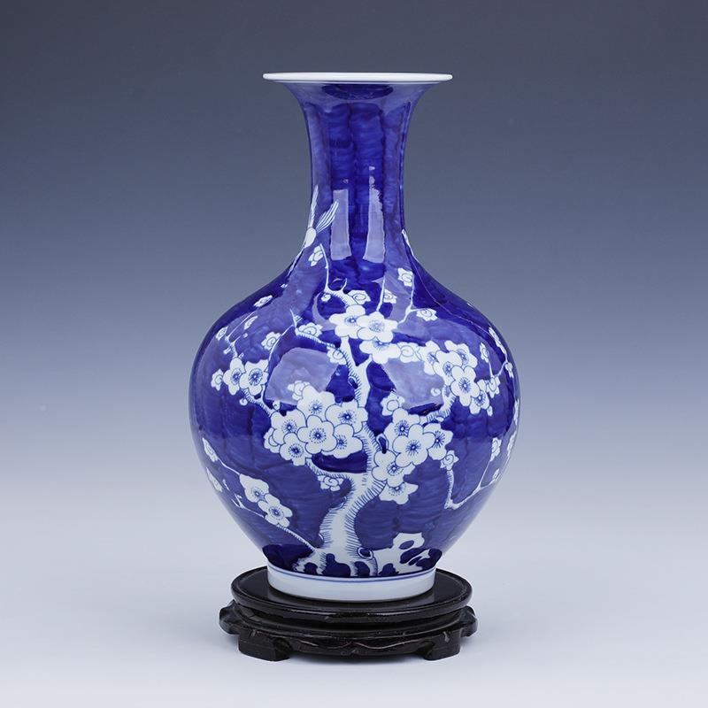 复古景德镇青瓷花花瓶办摆公室书架小件客厅工装饰梅花陶瓷瓶VHM