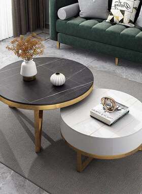 办公室接大理石茶台创意RMV客屉厅子母待茶几组白色带抽茶合几