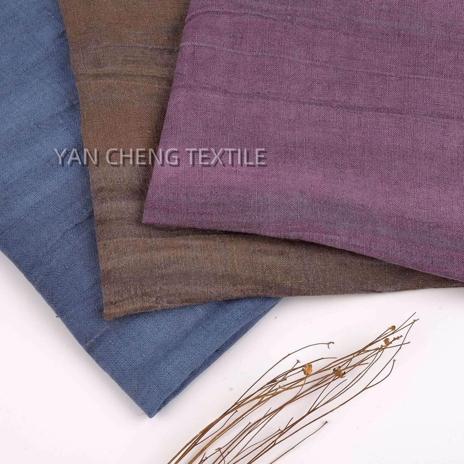 春夏纯亚炒麻炒色面料麻拉亚条色洗皱布亚麻压炒色复古皱SJK面料