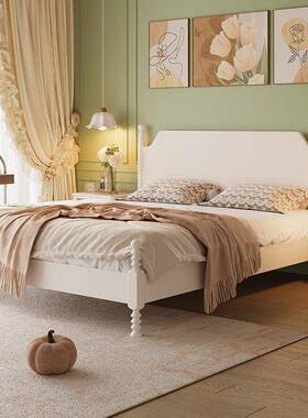 实MWE木床生米简约现一代米五木床架法式奶油风12单人女卧室白色