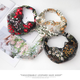 时尚 宽蕾丝压发头套发箍 薄刺绣头巾包头发带女遮白发宽边时尚