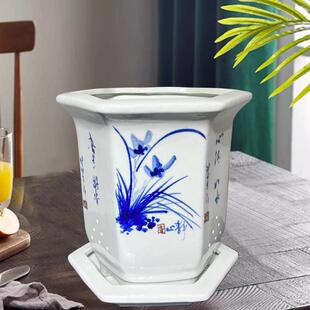 景德镇陶瓷兰花花盆手绘蝴蝶兰吊兰多肉家庭桌面落地托盘底座