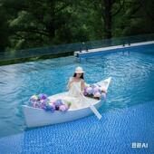 欧式 实木水上装 饰景观小木船景观花船舞台道具船公园手划船贡多拉