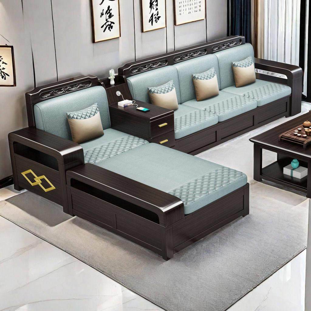 新中式紫金檀木现代客厅小户型冬夏两用储物新款实木沙发贵妃组合,住宅家具,实木沙发,淘宝优惠券,粉丝福利购,淘宝优惠卷