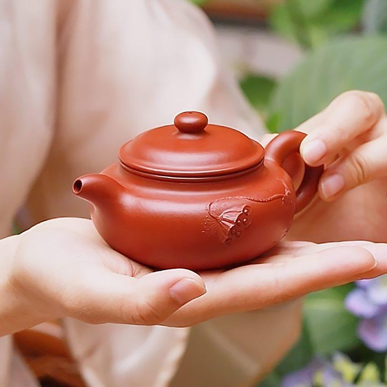 正宗宜兴紫砂壶名家纯手工全原矿朱泥大红袍家用泡茶壶具堆花仿古