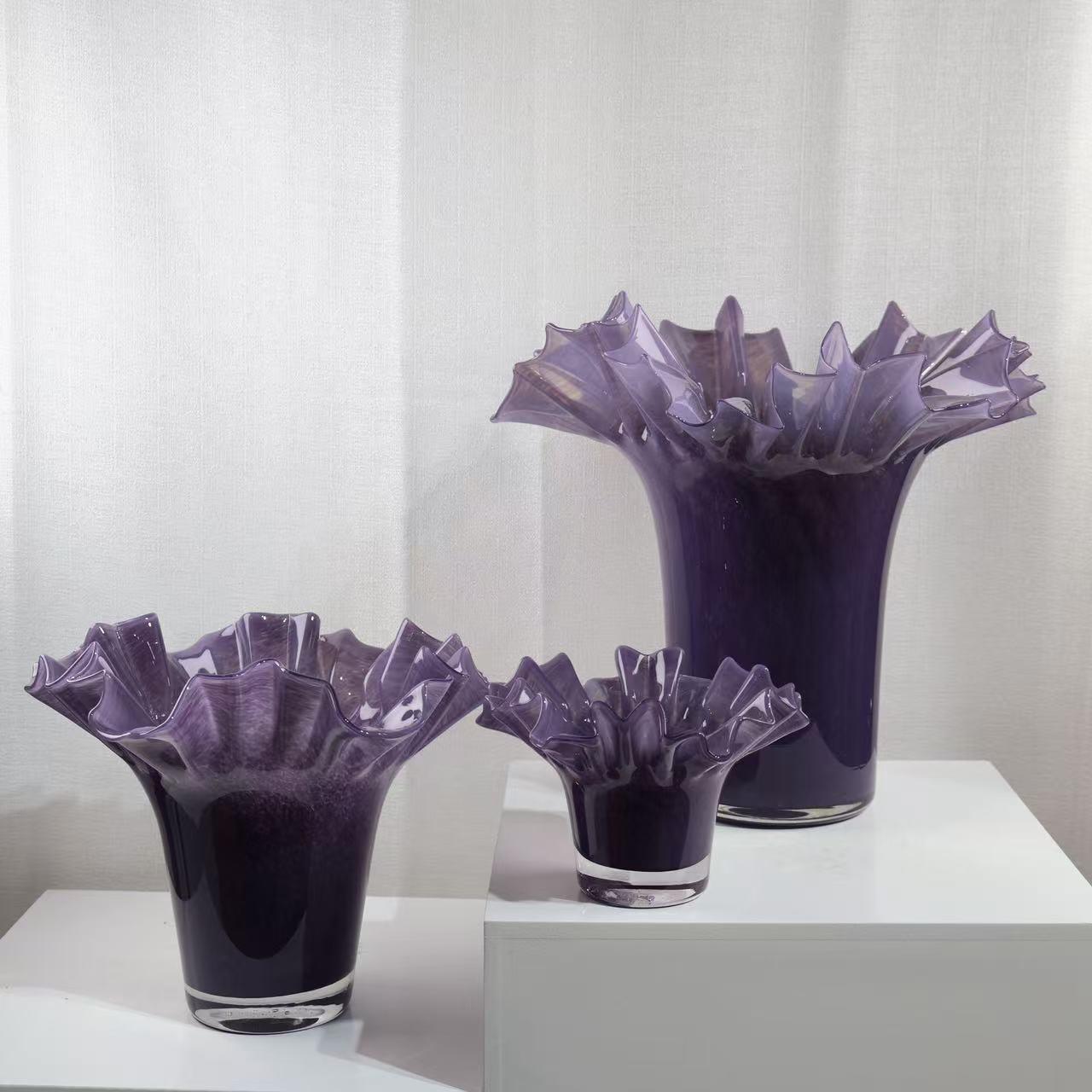 现代简约紫色琉璃花瓶摆件客厅插花装饰品家居软装花器