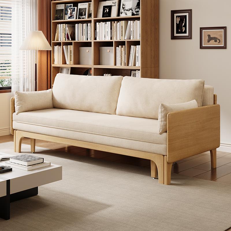 白蜡木全实木2025新款可折叠沙发床两用客厅卧室书房可拆洗伸缩床