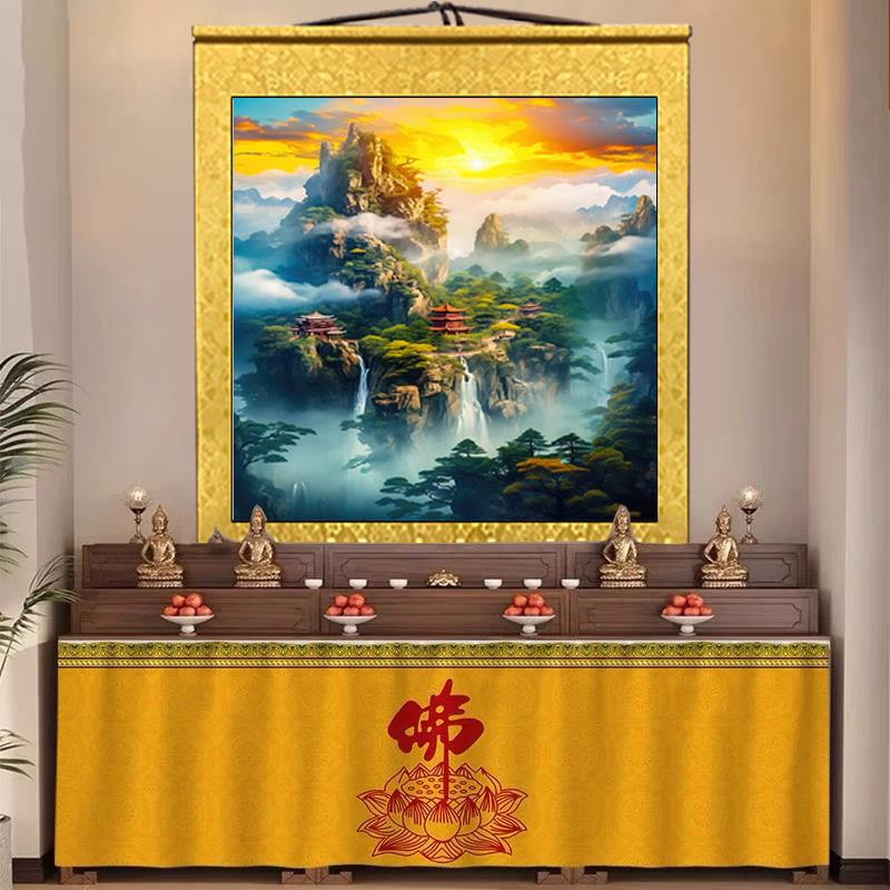 山水画堂口仙家卷轴挂画佛道仙家堂口背景墙山水画客厅佛堂装饰画