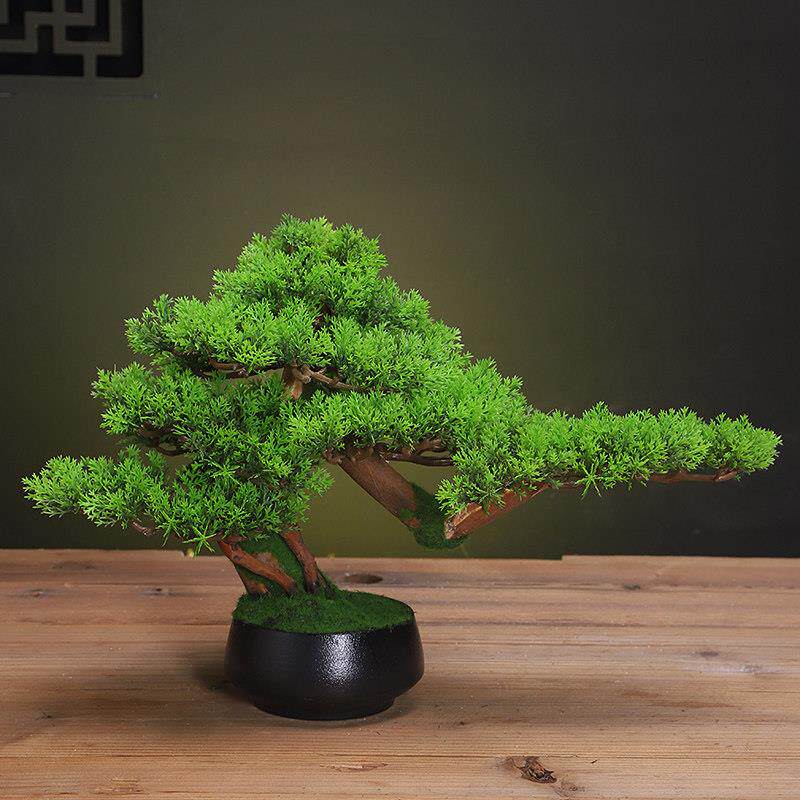 彷真迎客松盆景小摆件客厅玄关电视柜摆设花架茶几桌面装饰新中式