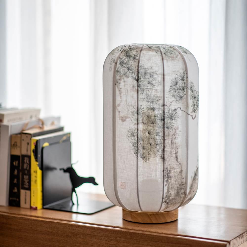 匠驰手工绘画艺术品松题材布艺卧室床头宫灯书房玄关装饰氛围台灯图片