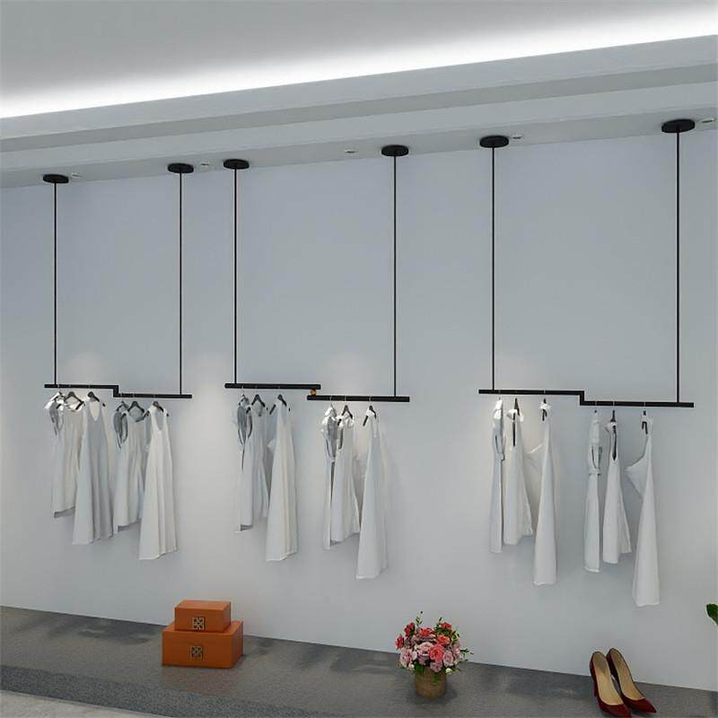 服装店展示架悬吊式天花板铁艺壁挂式挂衣架吊架上墙挂衣杆男女装